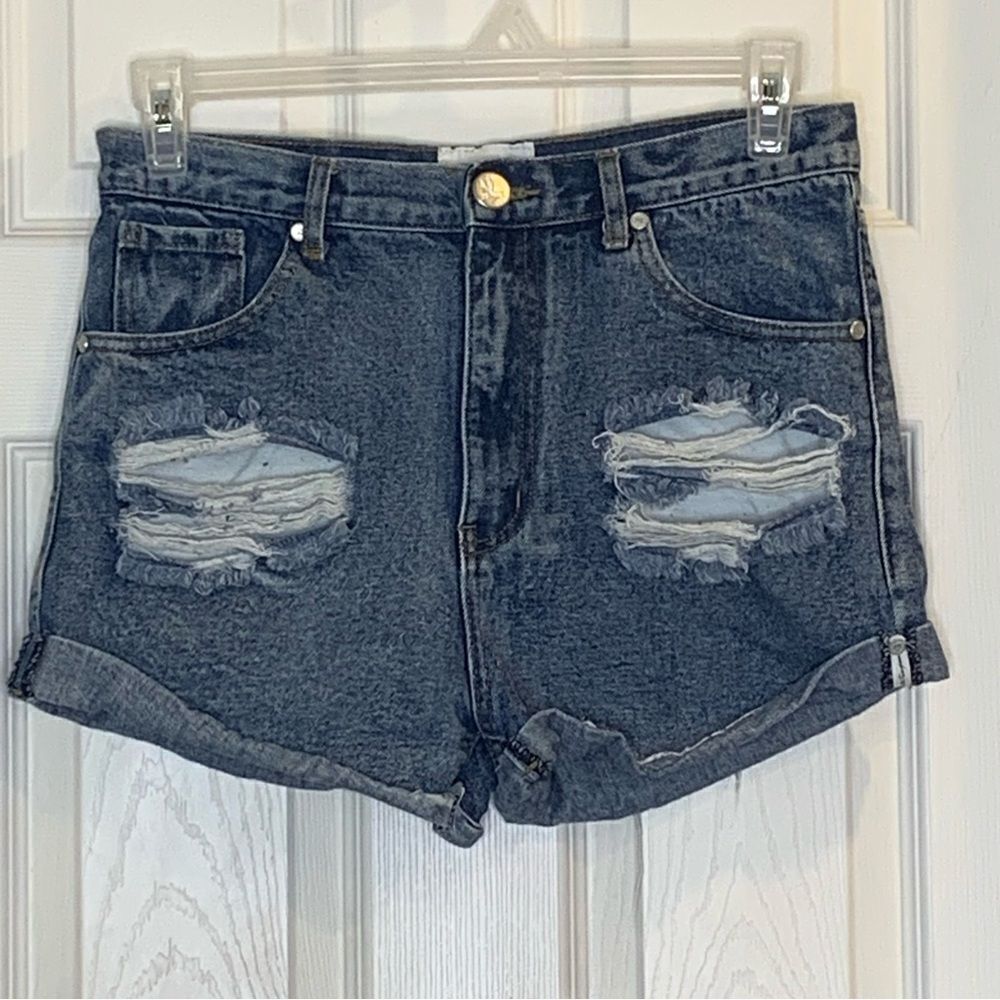 One Teaspoon Outlaws Low Waist Long Rise Button Fly Distressed Shorts Size 27